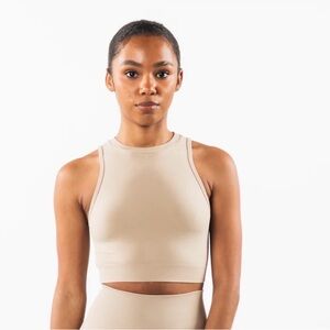 ALPHALETE Women's Seamless Cropped Tank STRATUS CROP TANK Tan Small